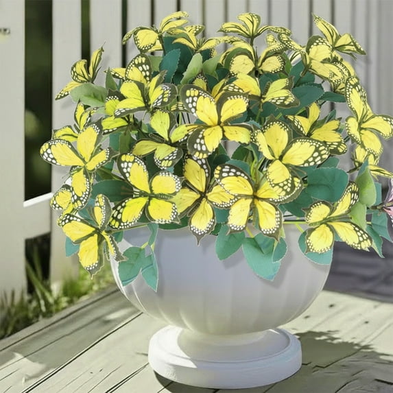 7-Head Outdoor Artificial Butterfly Flowers - Waterproof Holiday Decorative Blooms, Durable Fake Flowers for Garden, Patio, Porch, Vibrant Floral Accents for Year-Round Use, 11.81in, Yellow