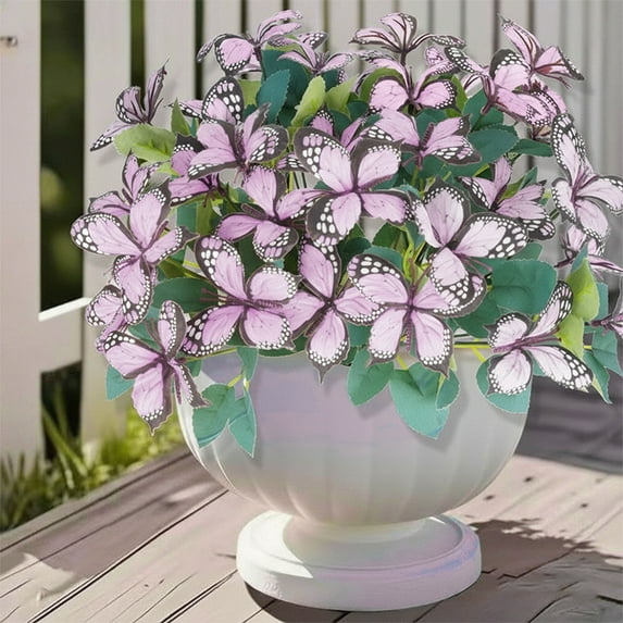 7-Head Outdoor Artificial Butterfly Flowers - Waterproof Holiday Decorative Blooms, Durable Fake Flowers for Garden, Patio, Porch, Vibrant Floral Accents for Year-Round Use, 11.81in, Purple