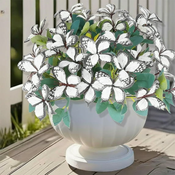 7-Head Outdoor Artificial Butterfly Flowers - Waterproof Holiday Decorative Blooms, Durable Fake Flowers for Garden, Patio, Porch, Vibrant Floral Accents for Year-Round Use, 11.81in, White