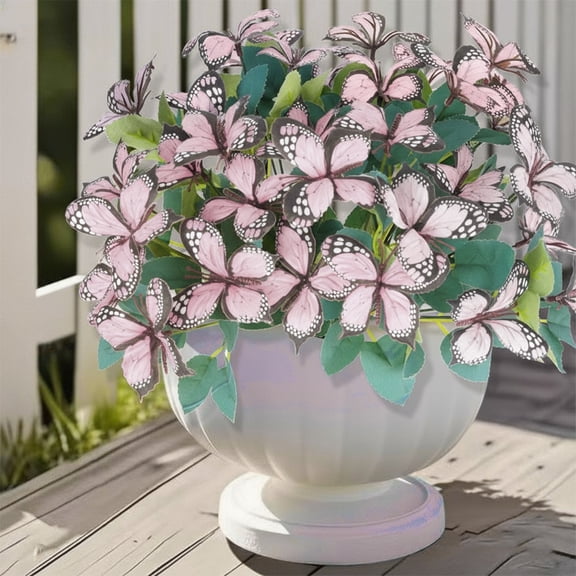 7-Head Outdoor Artificial Butterfly Flowers - Waterproof Holiday Decorative Blooms, Durable Fake Flowers for Garden, Patio, Porch, Vibrant Floral Accents for Year-Round Use, 11.81in, Pink