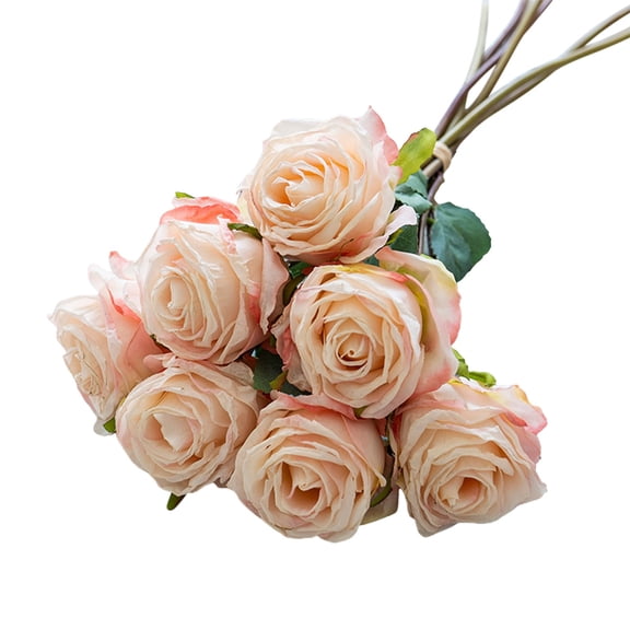 7 Head Rose Simulation Flowers, European-Style Antique Burnt Edges Artificial Roses, Living Room Table Wedding Bouquet Decor
