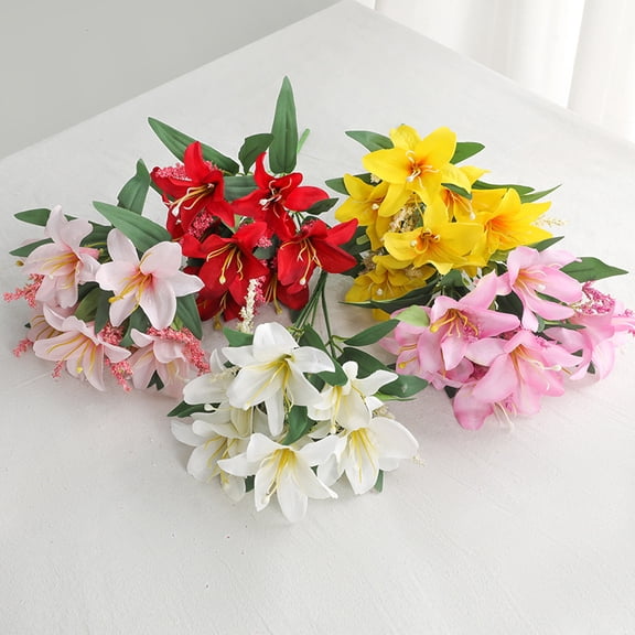 7-Head Silk Mini Lily Bouquet, Wedding Decor, Home Décor