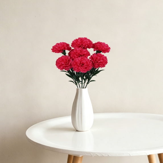 7 Heads Artificial Carnation Flowers, Bulk Silk Fake Bouquet with Stems, Plastic Flowers for Mother's Day, Wedding Reception Centerpieces & Home Decor, Rose Red