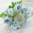 thumbnail image 1 of 7 Heads Artificial Flowers - Blue Fake Peony Silk Hydrangea Bouquet Decor Plastic Carnations Daisy Realistic Flower Home Office Party Decor Arrangements Wedding Decoration Table Centerpieces, 1 of 3
