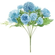 7 Heads Artificial Silk Peony Flower Bouquet, Beautiful Fake Flowers for Wedding Valentine Bridal Decor, Blue Floral Arrangement for Vase Party Home Garden