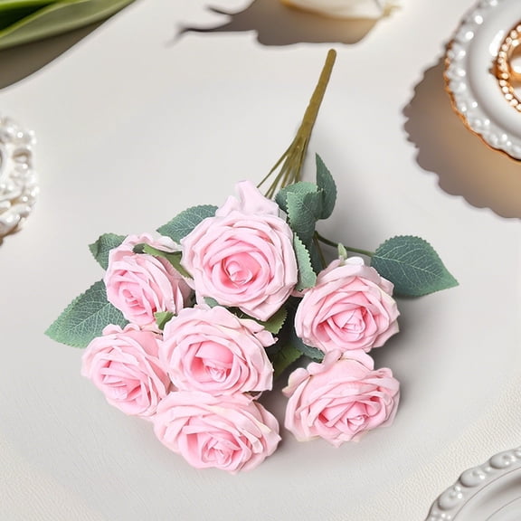 7 Heads Artificial Silk Rose Bouquet - Realistic Fake Flowers with Stems & Leaves for Wedding Centerpieces Home Decor Party DIY Arrangements,Pink