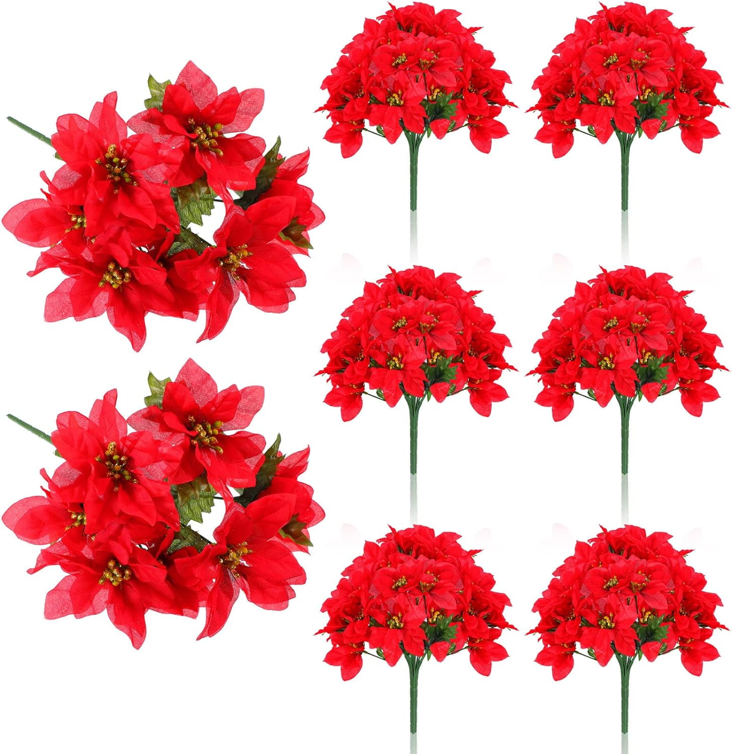 7 Heads Christmas Artificial Poinsettia Flowers Faux Poinsettia Bush