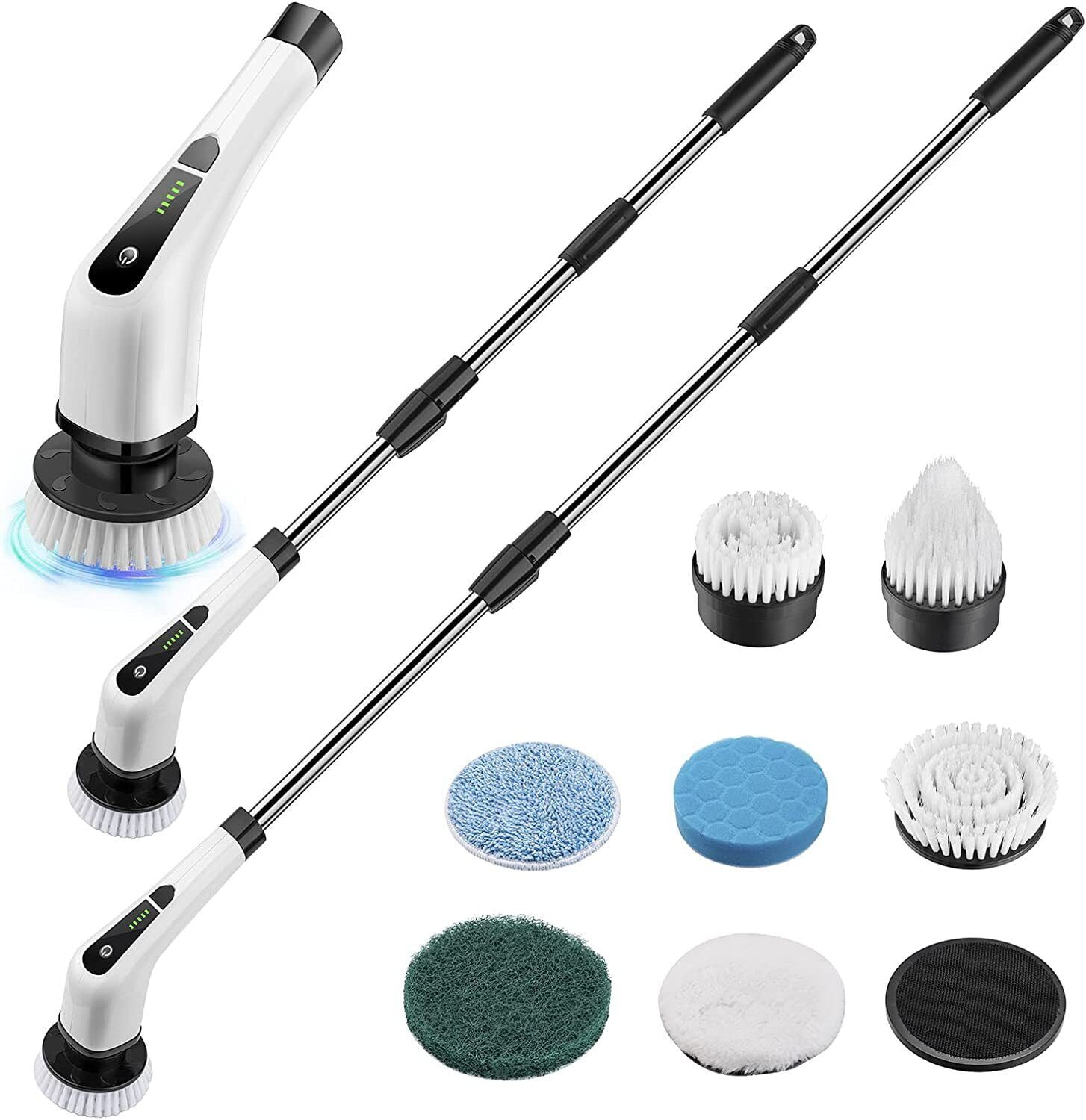 Cordless Electric Spin Scrubber with Adjustable Extension Arm and 7 Brush Heads