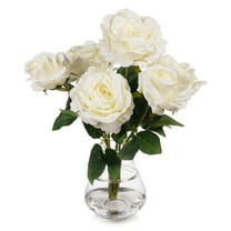 7 Heads Silk Rose Artificial Flowers in Vase,Faux Rose Flowers Arrangement in Vase with Faux Water for Table Decor Centerpieces