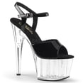 thumbnail image 1 of 7" Heel, 2 3/4" PF Ankle Strap Sandal - Blk Pat/ Clr, 11, 1 of 5