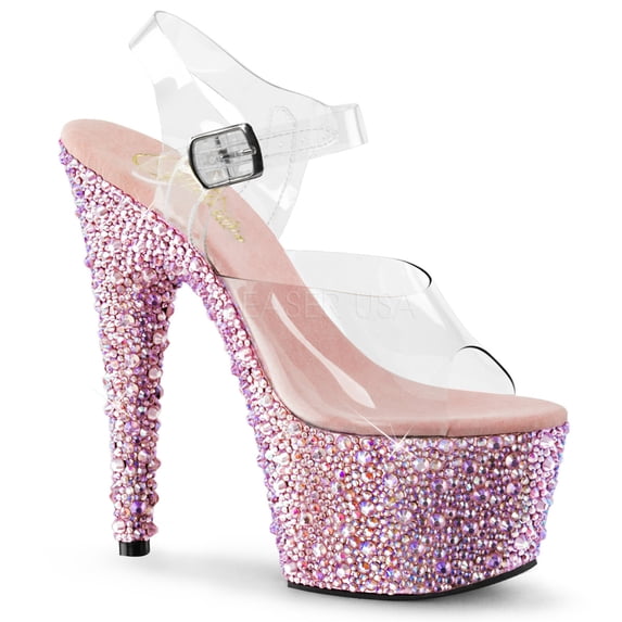 *7" Heel, 2 3/4" PF Ankle Strap Sandal w/Multi Sized RS - Clr/Lavender Multi RS, 7