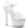 thumbnail image 1 of **7" Heel, 2 3/4" PF Ankle Strap Sandal w/Slv Multi RS - Clr/Slv Multi RS, 7, 1 of 5