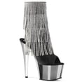 thumbnail image 1 of 7" Heel, 2 3/4" PF Open Toe/Heel Ankle Boot, Side Zip - Blk Faux Leather-Slv/Slv Chrome, 10, 1 of 4