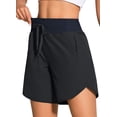 thumbnail image 1 of 7" High Waisted Athletic Shorts for Women Quick Drying Running Gym Workout Shorts with 3 Secure Zip Pockets Black M, 1 of 7