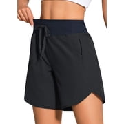 7" High Waisted Athletic Shorts for Women Quick Drying Running Gym Workout Shorts with 3 Secure Zip Pockets Black M