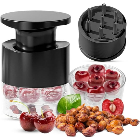 7-Hole Cherry Pitter, Hand Push Cherry Pitter Tool Pit Remover, Must Have Cherry Seed Remover, Quickly Pitting Cherries for Cherry Jam, Pies (Black)