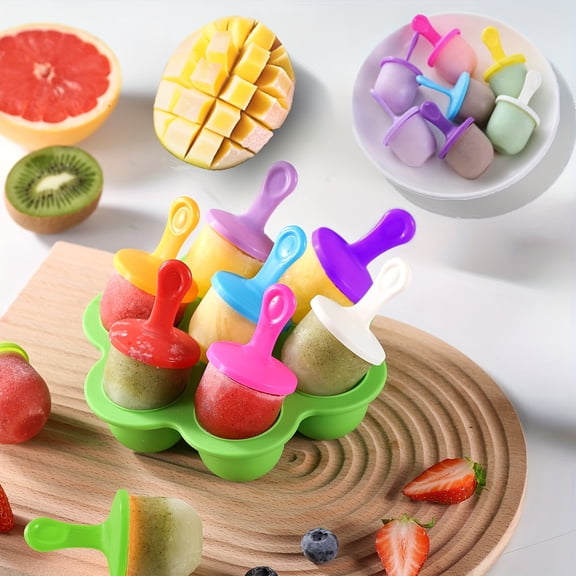 7-Hole Colorful Ice Cream Molds, Creative Popsicle Molds, Reusable Kitchen Tools for Homemade Frozen Treats