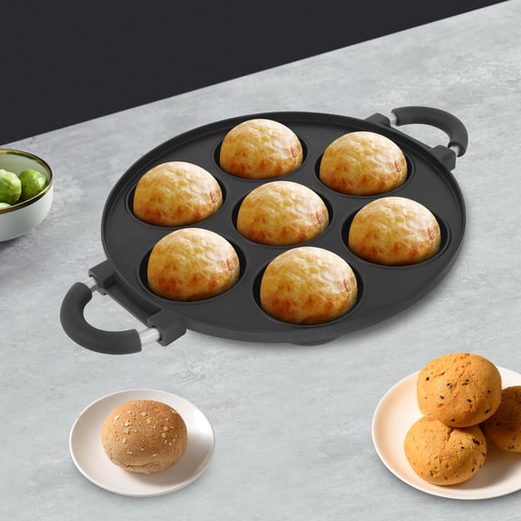 PEAKORA7 Hole Cooking Cake Pan Cast Iron Omelette Pan Non-Stick Cooking Pot Breakfast
