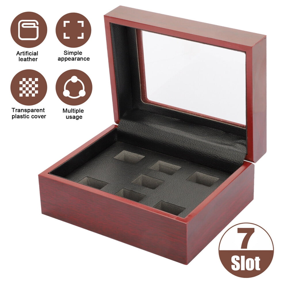 7 - Holes Championship Ring Display Case - Cherry Wood, with PU Leather ...