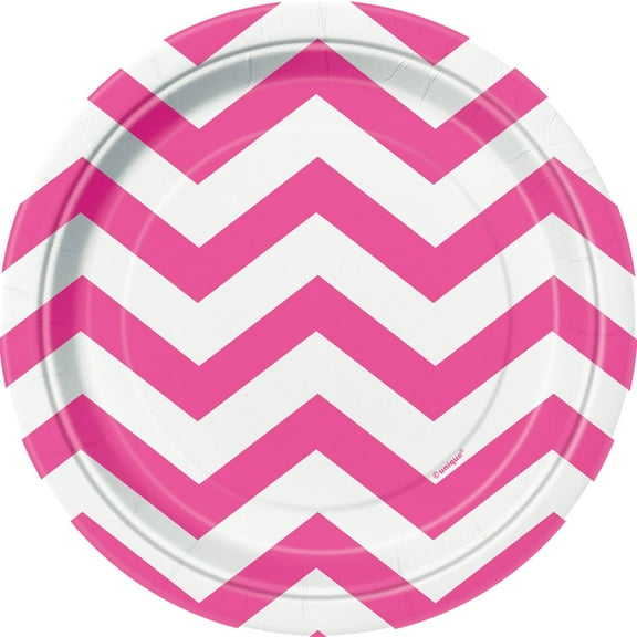 7" Hot Pink Chevron Paper Dessert Plates, 8ct