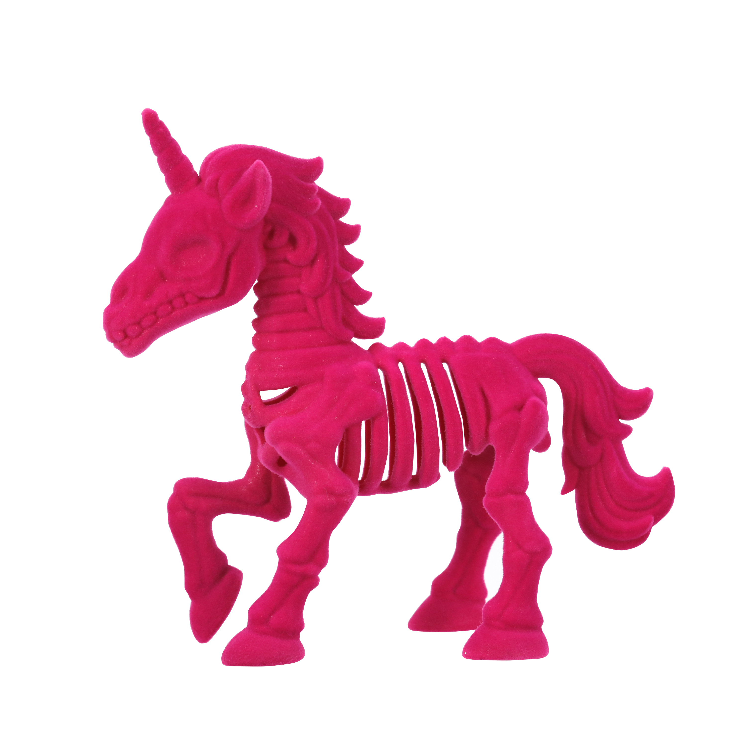 7" Hot Pink Flocked Skeleton Unicorn Decoration by Ashland-Halloween Decorations for Home