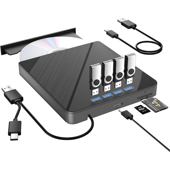 7 IN1External CD/DVD Drive for Laptop, CD Burner CD/DVD +/-RW Optical ...