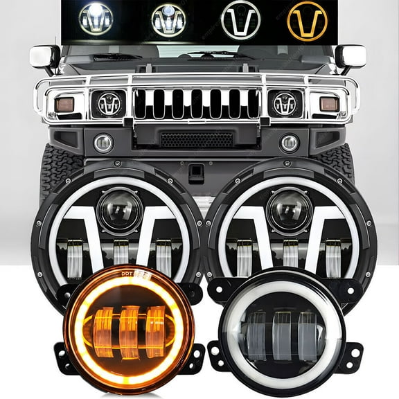 7" INCH Halo LED Headlight DRL & 4" Fog Lights Combo Kit For Hummer H3 H3T 06-10