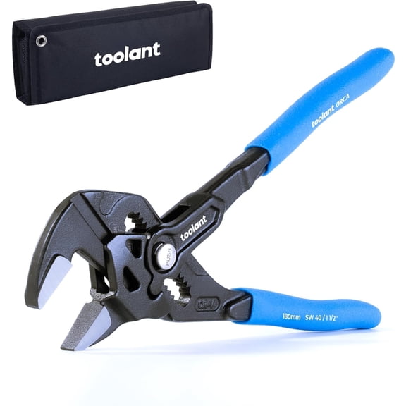 7-INCH Plier Wrench, CR-V Construction Adjustable Wrench With Pouch, Black Finish Smooth Jaw Pliers, Parallel Jaws with Comfortable Grips, Suitable for All Types of Nuts, Water Pipes