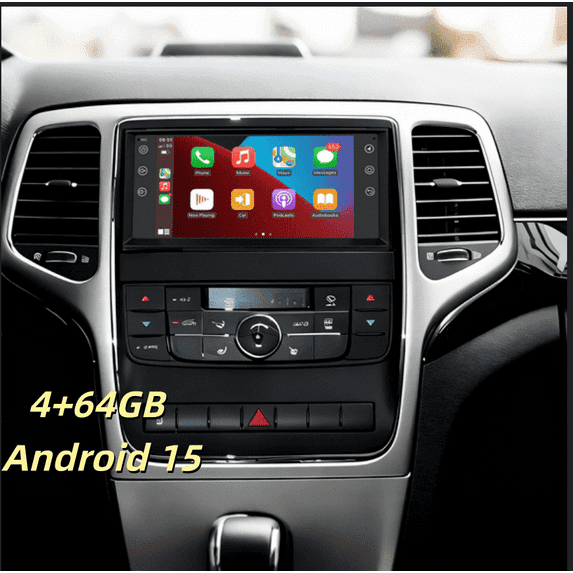 7" IPS Touchscreen Car Stereo | 4+64GB Android 15 para Jeep Grand Cherokee 2012 - CarPlay/Android Auto, AHD Camera, Microphone, Bluetooth, SWC, WiFi