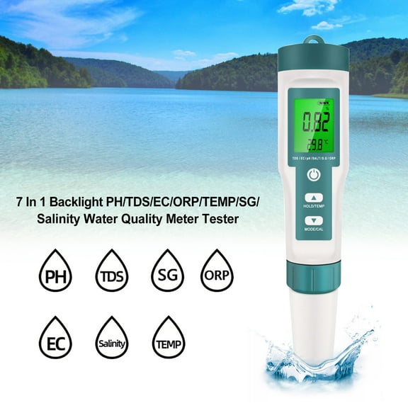 7 In 1 Backlight PH/TDS/EC/ORP/TEMP/SG/Salinity Water Quality Meter Tester
