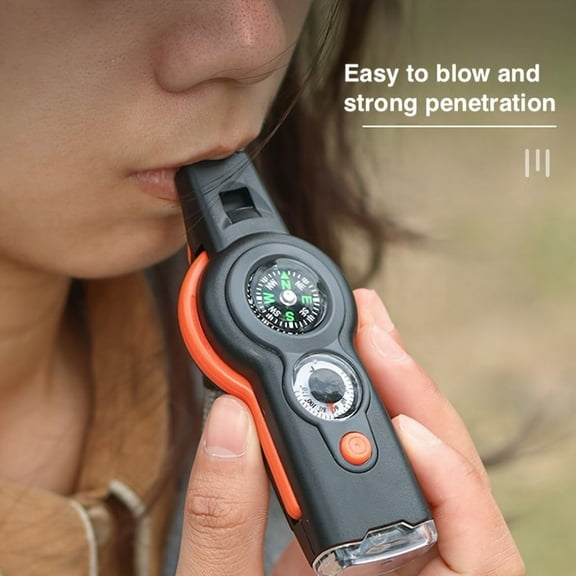 7 in 1 Multifunctional Emergency Tool with Whistle for Outdoor Camping Hiking Navigation Adventure Activities
