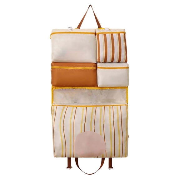 7-In-1 Foldable Hanging Travel Organizer Multi-Pocket Packing Cube For Clothes And AccessoriesBrown-40X30Cm