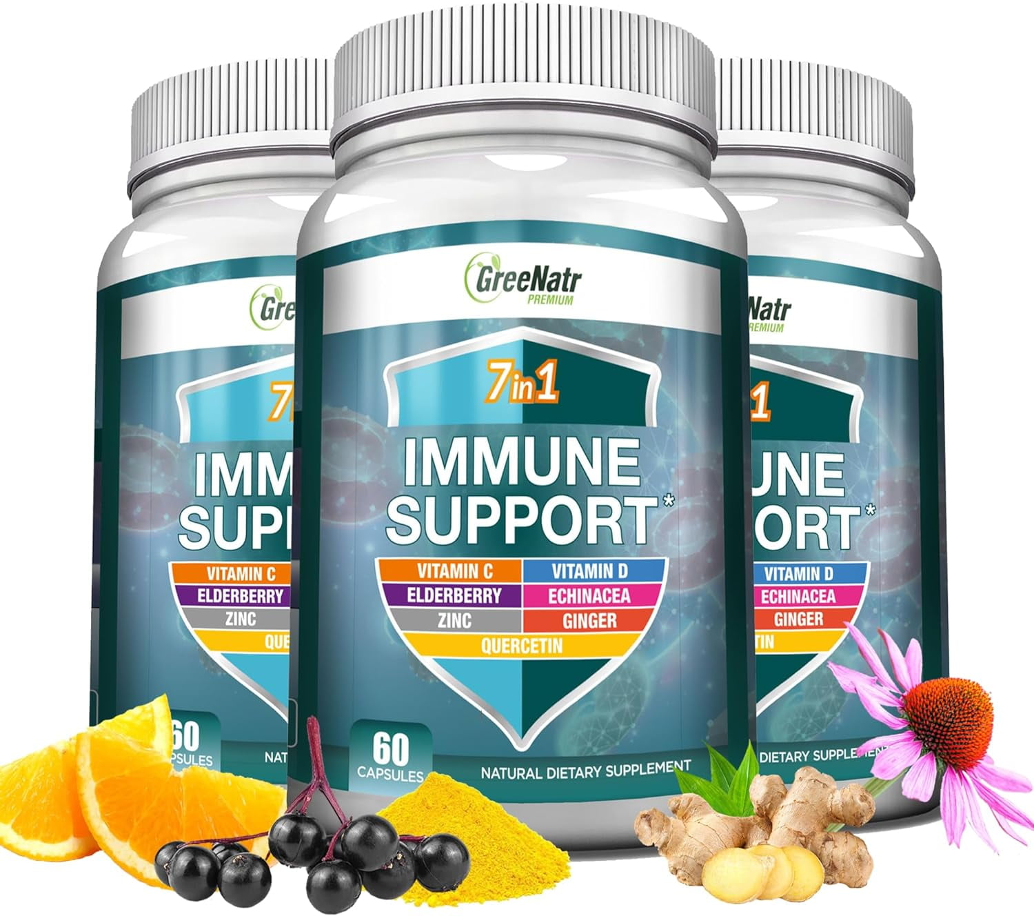 7 In 1 Immune Support Supplement With C, D3, Zinc 50Mg, Quercetin