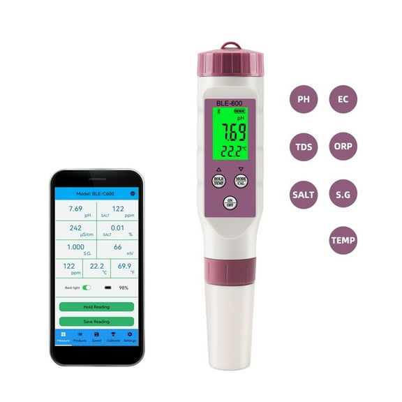7 in 1 PH Meter PH/EC/TDS/ORP/SALT/S.G/TEMP Online Monitor APP Intelligent for Drinking Aquarium Water Tester ,Multifunctional