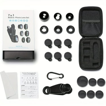 7 In 1 Phone Camera Lens Kit-198° Fisheye Lens  15X Macro Lens  0.63X Wide Angle Lens  Long Focal Lens 2x  CPL  Kaleidoscope Starburst , Clip-on Camera Lens For IPhone 11/12/13, For Samsung/Android