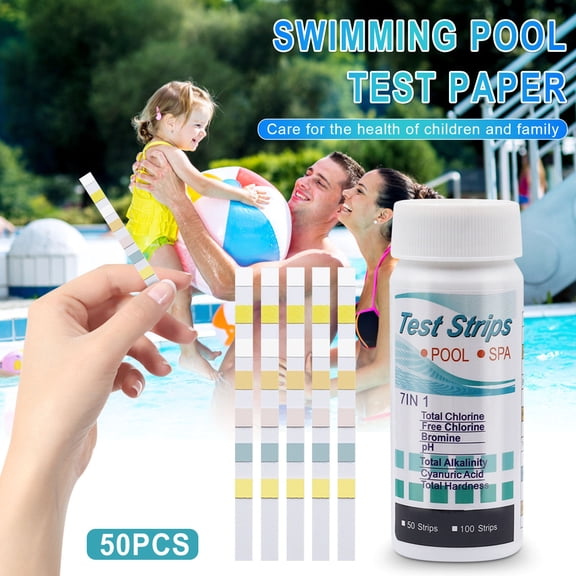 7-In-1 Pool and Spa Test Strips Kit, 50 Accurate Test Strips for pH, Total Alkalinity, Cyanuric Acid, Hardness, for Swimming Pools, Hot Tubs, and Spas(As Show)