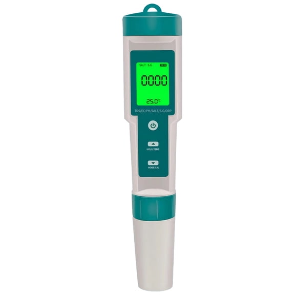 7-In-1 Water Tester, Digital Meter For pH, EC, Salinity, Mineral, SG, ORP, Temp, Backlit Screen, Precise Readings For Aquariums, Pools, Food, And More