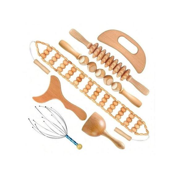 7-In-1 Wood Therapy Massage Tools Massager Wooden Massager For Body Shaping Massage Tool Set Wood Therapy Tools For Relieving Muscle Pain Body Lymphatic Drainage Massager