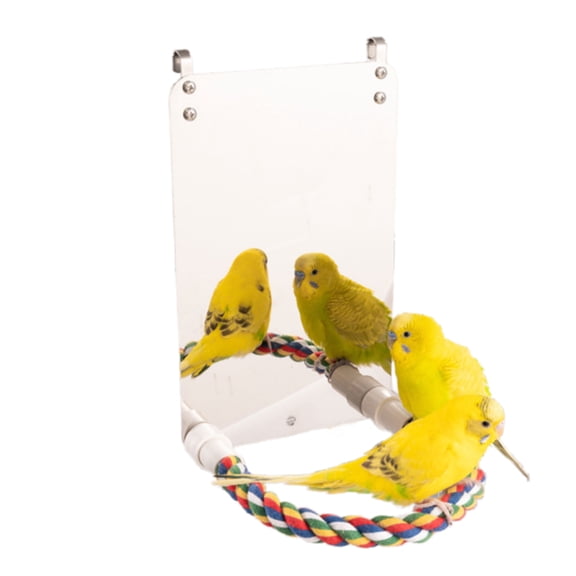 7 In Bird Mirror With Rope Perch Colorful Rope Stand Toy for Cage Parrot/Budgies/Small Birds