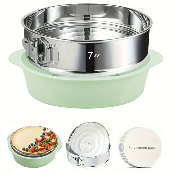 7 Inch 304 Stainless Steel Springform Pan with Removable Bottom, Nonstick Round Spring Form Cheesecake Pan with 30 Pcs Parchment Paper Liners