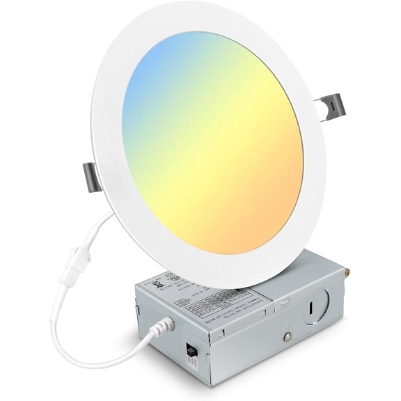 7 Inch 3CCT Ultra-Thin LED Recessed Light with Junction Box, 3000K/4500K/6000K Selectable, 18W Eqv 125W, Dimmable Ceiling Lights 1600LM Brightness Canless Wafer Downlight