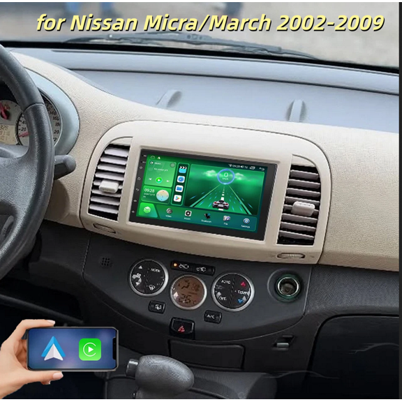 7 Inch 4+64G Android 15 Car Stereo Radio Compatible for Nissan Micra/March 2002-2009 with Carplay Android Auto GPS Navigation with Bluetooth Wifi SWC Split Screen + AHD Backup Camera Mic