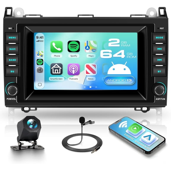 7-Inch Android 13 Car Stereo for Mercedes-Benz Sprinter Touchscreen Radio with Wireless CarPlay & Android Auto Factory Steering Wheel Controls