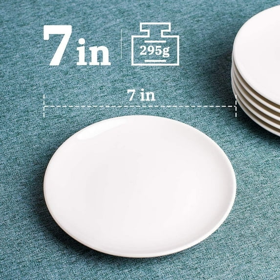 Delling 7 inch Appetizer Plates Set, White Ceramic Dessert Plates - Set of 4
