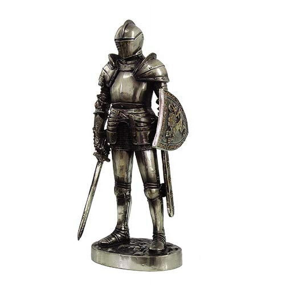 Silver Resin Medieval Knight Statue with Sword and Shield