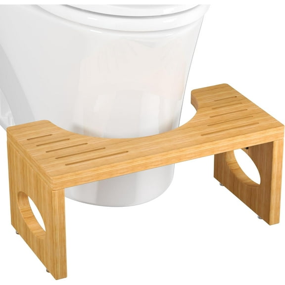 7 Inch Bamboo Toilet Stool, Foldable Poop Stool, Bathroom Step Stool Squat (Natural)