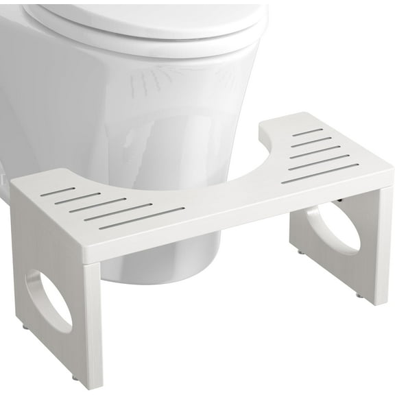 7 Inch Bamboo Toilet Stool, Foldable Poop Stool, Bathroom Step Stool Squat (White)