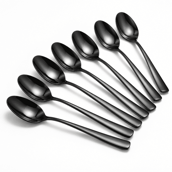7 Inch Black 8-Piece Stainless Steel Spoon Set For Home Kitchen And Restaurant Use