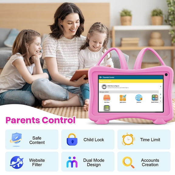 7 Inch Boys Girls Toddler Learning Tablet, WiFi Supported Smart Tablet with Dual Camera, Touch Screen Interactive Device, Parental Control Safe Mode for Early Education