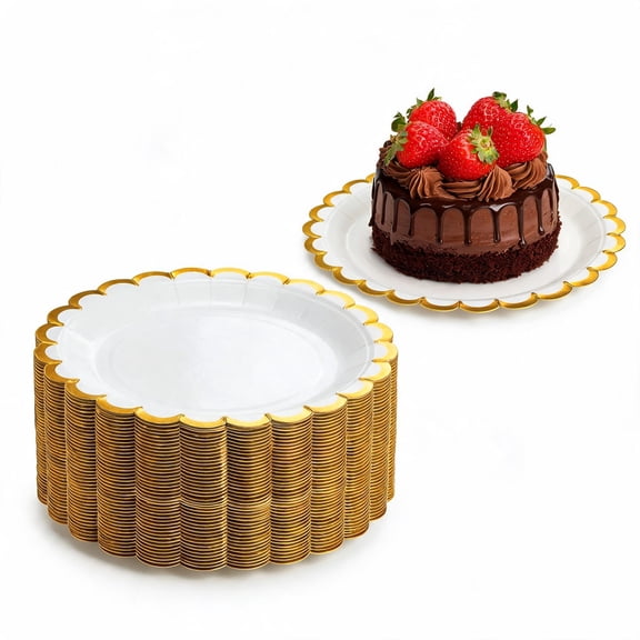 7 Inch Bright White Scalloped Rim Small Party Dessert Paper Plates